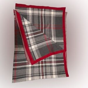 Plaid Sweater Scarf Throw Red Gray and White Sz 40 x 55 Like New